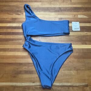 Jade Swim Luna Asymmetrical Side Cutout Swimsuit blue Small